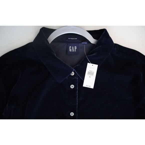 GAP 823666 Women's Sz XL Navy Blue Velvet Boyfriend Button-Up L/S Shirt - Picture 5 of 7